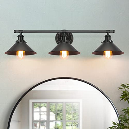 Upgrade Black Farmhouse Bathroom Light Fixtures, Vanity Lights for Bathroom | 32" Larger Size, Solid Metal Shade, Matte Black Vanity Light, 32"-48" Mirror, 3-Light Rustic Industrial Kitchen Wall Sconce - size: 3-Light