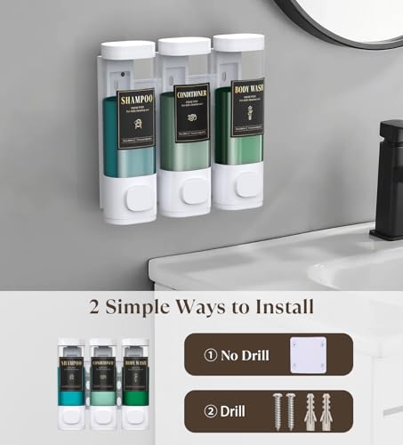 Luxspire Shampoo and Conditioner Dispenser, Shower Soap Dispenser 3-Chamber | Lockable Large Capacity 900ml No-Drill Wall-Mounted Shampoo and Body Wash Dispenser for Bathroom Hotel Kitchen Airbnb - color: White, size: 3 Chamber