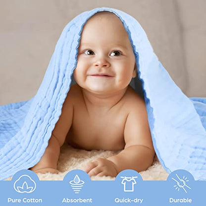 Baby Bath Towels, Super Soft Cotton Receiving Blanket for Baby's Delicate Skin,2Pack Swaddle Blanket for Newborns Toddlers Boy Girl,Baby Registry as Shower (White+Blue) - color: White+blue