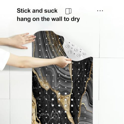 LNOND Marble Bath Tub Mat Non Slip, Extra Long 40 X 16 Inch Anti Slip Mat for Bathtub, Black Gold Luxury Marble Shower Mat with Drain Holes and Suction Cups, Machine Washable - color: Blue White Gold