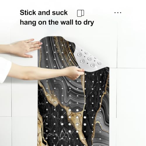 LNOND Marble Bath Tub Mat Non Slip, Extra Long 40 X 16 Inch Anti Slip Mat for Bathtub, Black Gold Luxury Marble Shower Mat with Drain Holes and Suction Cups, Machine Washable - color: Blue White Gold