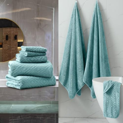 Smuge 18-Piece Bath Towel Set, Include 6 Bath Towel Sheets, 6 Hand Towels and 6 Washcloths - Highly Absorbent Quick Dry 100% Microfiber,Ultra Soft Bathroom Towel Set (Green Pine) - color: Green Pine, size: 18 Pcs Bath Towel Set