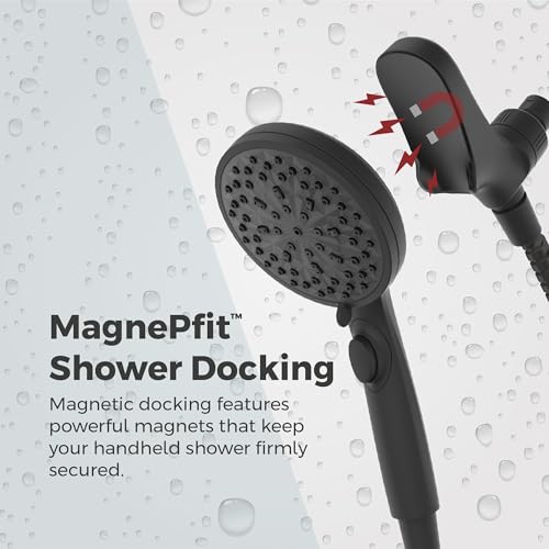 Pfister HydroFuse Handheld Shower Head, Hose Included, Magnetic Docking, 6-Function, 2.5 GPM, Spot Defense Matte Black Finish, 016HFM01SDB - color: Spot Defense Matte Black, size: 2.5 GPM