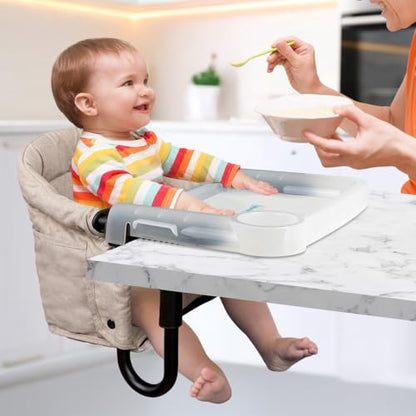 Hook On Chair with Removable Dining Tray,Portable Hook-On Chairs with Storage Bag, for Home and Travel(Khaki) - color: khaki with tray
