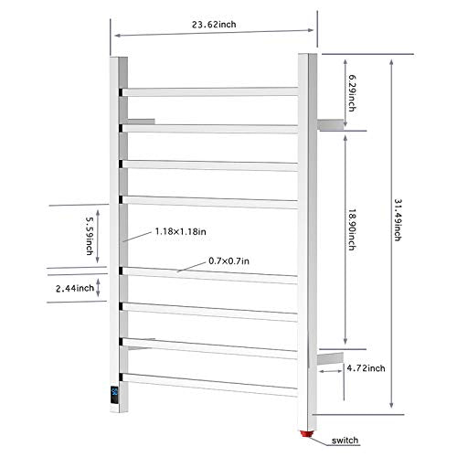 HEATGENE Towel Warmer with Timer and Temperature Control, Electric Towel Warmer with 8 Square Bars, Wall-Mounted Electric Towel Rack with 8 Square Bars, Plug-in/Hardwired Towel Rails - Mirror Polish - color: Mirror Polish