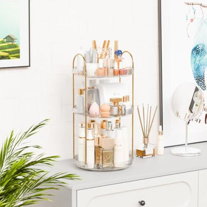 360° Rotating Makeup Organizer, Large Capacity 3 Tier Perfume Skincare Clear Bathroom Organizers, Multi-Function Spinning Cosmetic Storage for Bedroom, Dresser, Countertop