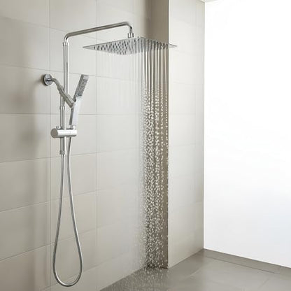 10 Inch Metal Rain Shower Heads with Handheld Spray Combo, Dual Shower Head with Adjustable Slide Bar and Stainless Steel Hose, Height Adjustable, Chrome - color: Chrome