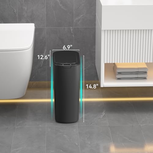 5 Gallon Motion Sensor Bathroom Trash Can Automatic Garbage Cans with Lid Touchless Smart Slim Plastic Trash Bin for Kitchen, Bedroom, Toilet, Office, Living Room - color: Black