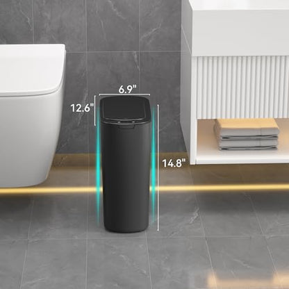 5 Gallon Motion Sensor Bathroom Trash Can Automatic Garbage Cans with Lid Touchless Smart Slim Plastic Trash Bin for Kitchen, Bedroom, Toilet, Office, Living Room - color: Black