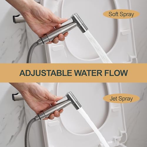 Brushed Nickel Bidet Sprayer Head, Premium Stainless Steel Handheld Shattaf Jet Spray Attachment for Toilet, Multi Purpose Baby Cloth Diaper Sprayer with Adjustable Water Pressure, 1 Pack