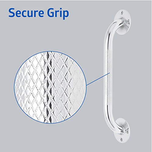 Medline Knurled Chrome 12” Grab Bar for Shower & Bathtub, Independence & Ease of Movement — for Elderly, Handicapped or Seniors, 300 lb. Capacity, 1 Bar - size: 12"