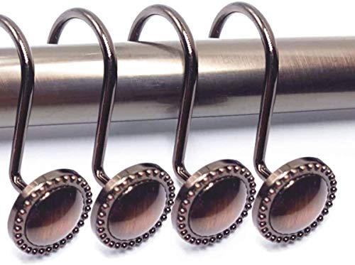Curtain Hooks, Heavy Duty Zinc Alloy Shower Curtain Hooks (Beaded Circle, Oil- Rubbed Bronze)