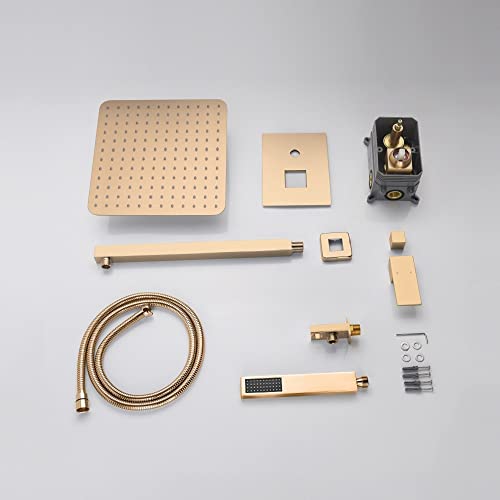 Cascada 12” Square Shower System (Wall Mounted) with Single Handle & square knob, 2 Functions (Rainfall & Handheld) (Rose Gold) - color: Rose Gold