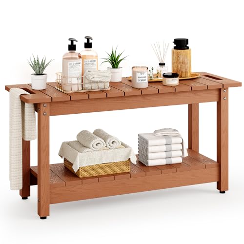 35" Shower Bench, Waterproof HIPS Shower Stool for Shaving Legs | Shower Chair Seat Holds up to 400lbs, Bathroom Bench for Inside Shower, Non-Slip (Brown) - color: Brown, size: 35.5" Bench