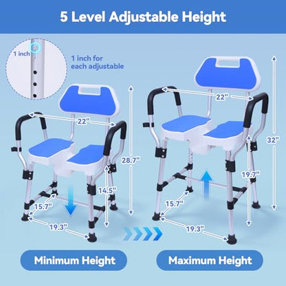 U-Shaped Shower Chair, 400 lbs Capacity, Adjustable Height Bath Seat, Blue | Shower Chair with Removable Back and Arms, Non-Slip Feet Bath Seat for Inside Shower, Shower Stool for Elderly and Disabled