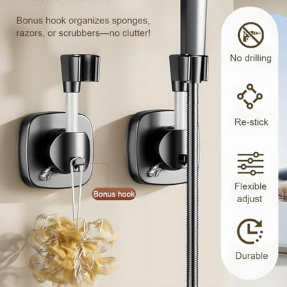 360° Swivel Shower Head Holder - Suction Cup Wall Mount Shower Hose Holder | Angle Adjustable, Flexible Removable Bracket, Vacuum Lock, Bonus Hook 10kg Load Capacity, Tool-Free Installation in Seconds - color: Gray