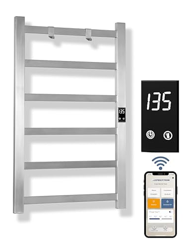 Smart Wireless Electric Towel Warmer | Blade Thin 6 Bar Design | Hardwired & Plug-in | Alexa & Google Home Compatible | Brushed Finish - color: Brushed, size: 6-Bar Wifi