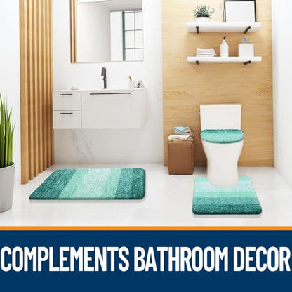OLANLY Bathroom Rugs Sets 3 piece, Soft Microfiber Absorbent Bath Mat, U-Shaped Contour Toilet Mat and Toilet Lid Cover, Quick Dry, Machine Washable, Toilet Cover and Rug Set, Blackish Green - color: Blackish Green, size: 24" X 16" + U24" X 20" + 17.5" X