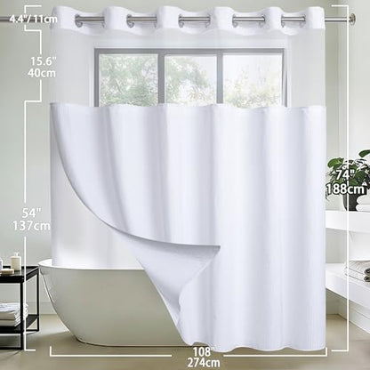 Extra Wide No Hook Waffle Weave Shower Curtain with Snap in Liner Set, 108" x 74" Hotel Luxury White Shower Curtains for Bathroom with See Through Top Window, Waterproof, Washable 108W x 74H - color: Waffle-white, size: 108"W x 74"L (Pack of 1)