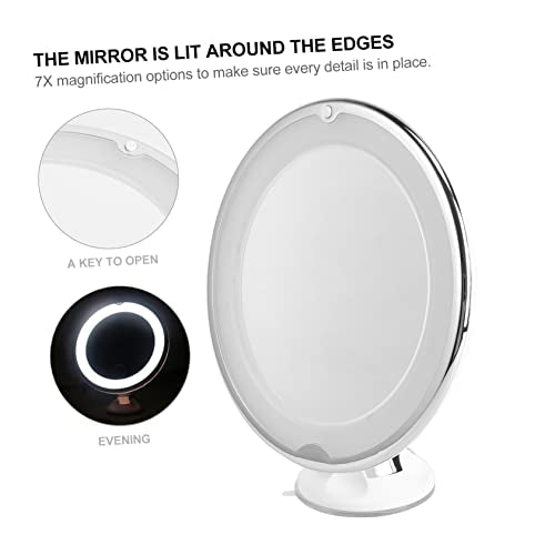 7X Magnifying LED Bathroom Makeup Mirror with Suction Cup Portable Round Vanity Mirror for Travel Bright Lighted Cosmetic