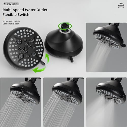 Double Shower Head with Shower Head Shut-Off Valve,High Pressure 4 Setting Dual ShowerHead System For Couples,2 Person Shower Manifold Built-in Valve,2 Shower Sprayers Combo,Matte Black,AB1MG - color: Matte Black, size: 7.5