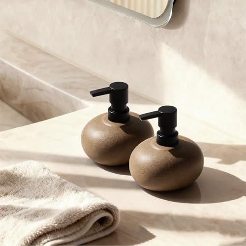 10oz Ceramic Hand Soap Dispenser, Elegant Liquid Soap Dispenser for Bathroom Countertop, Heavy & Sturdy Dish Soap Dispenser for Kitchen (Brown Set of 2) - color: Brown Set of 2