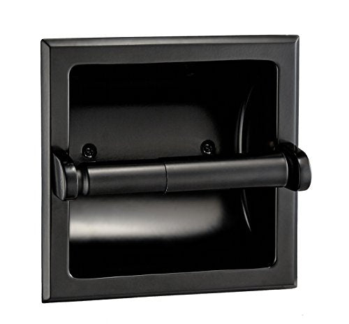 Black Recessed Toilet/Tissue Paper Holder All Metal Contruction - Mounting Bracket Included - color: Black