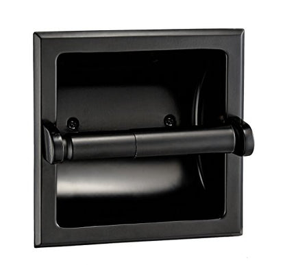 Black Recessed Toilet/Tissue Paper Holder All Metal Contruction - Mounting Bracket Included - color: Black