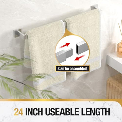 HITSLAM Bath Towel Bar, 24 Inch Towel Rack for Bathroom Wall Mounted, 2-Section Easy Assembly Design, SUS304 Stainless Steel Towel Holder, Brushed Nickel - color: Brushed Nickel, size: 24 Inch (Total Length 25.6 Inch)