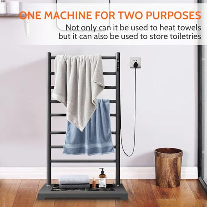 Heated Towel Racks for Bathroom,Smart 8-Bar Towel Warmer with Digital Touchscreen-Marble Base,Adjustable 115-155°F & 1-8H Timer,Freestanding Bathroom Heater for Spa Luxury,Grey