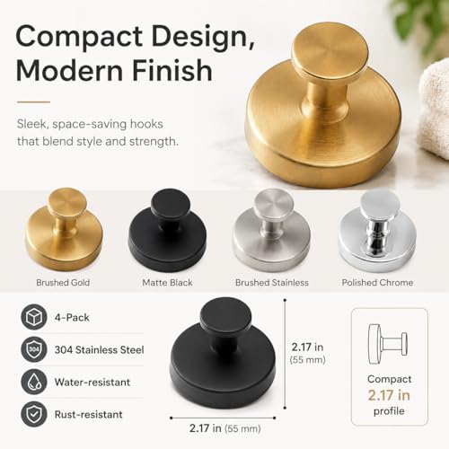 Suction Cup Hooks Removable Shower Hooks, 4Pcs Metal Towel Hooks for Bathroom Window Glass Wall Door Can Hang Various Towels Bath Towels Keychains, Gold Front Door Wreath Hanger, No-Drill Waterproof - color: Gold
