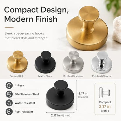 Suction Cup Hooks Removable Shower Hooks, 4Pcs Metal Towel Hooks for Bathroom Window Glass Wall Door Can Hang Various Towels Bath Towels Keychains, Gold Front Door Wreath Hanger, No-Drill Waterproof - color: Gold