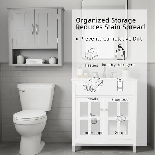 Merax Bathroom Wall Cabinet, Medicine Cabinet with 2 Doors Cabinet and Adjustable Shelves, Over The Toilet Storage Cabinet for Bathroom,Grey - color: Grey