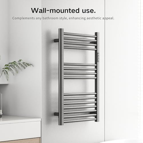 Sole&caldo Grey Carbon Steel Towel Warmer Rack with 15 Heating Strips and LED Temperature Timer Control, Freestanding or Wall Mounted Electric Towel Heater Rack