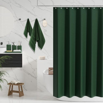 Resin Green Bathroom Set, Dark Green Bathroom Accessories Set with Shower Curtain, Bath Towel Sets, Natural Loofah Sponge, Soap Dispenser, Toothbrush Holder, Bathroom Tumbler and Tray for Bathroom - size: Bath Set+Shower Curtain+Towel Set+2PCS Loofah, sty