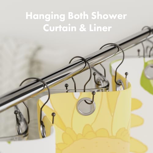 AmazerBath Bronze Shower Curtain Hooks Shower Curtain Rings, Simple Double Hook Shower Curtain Hooks Rust Proof, Metal Smooth Glide Shower Hooks for Shower Curtain Rod, 12 Pcs Shower Rod Hooks - color: Bronze, style: Minimalist - Double Shower Hooks