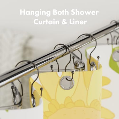 AmazerBath Bronze Shower Curtain Hooks Shower Curtain Rings, Simple Double Hook Shower Curtain Hooks Rust Proof, Metal Smooth Glide Shower Hooks for Shower Curtain Rod, 12 Pcs Shower Rod Hooks - color: Bronze, style: Minimalist - Double Shower Hooks