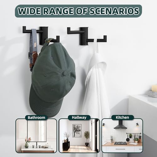 Angle Simple Swivel Towel Hook, 2 Pack Bathroom Robe Coat Hook, Matte Black | Solid SUS304 Stainless Steel Hand Towel Holder, Space Saver for Shower Entryway Closet, 2 Foldable Arms, Screws Wall Mount - color: Matte Black, size: 2 Pack