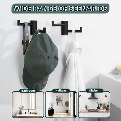 Angle Simple Swivel Towel Hook, 2 Pack Bathroom Robe Coat Hook, Matte Black | Solid SUS304 Stainless Steel Hand Towel Holder, Space Saver for Shower Entryway Closet, 2 Foldable Arms, Screws Wall Mount - color: Matte Black, size: 2 Pack