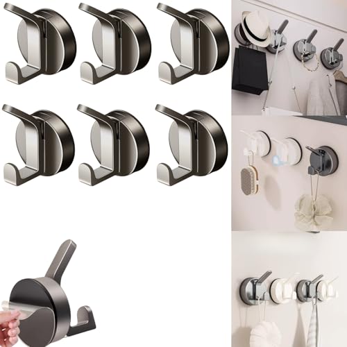 Suction Cup Hooks for Bathroom and Shower Wall - Strong Vacuum Towel Holder, Plastic Loofah and Sponge Hanger for Glass Door or Tile (Gun Gray, 6-Pack) - color: Gun Gray, size: 6 Pack