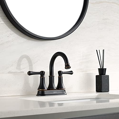 Oil Rubbed Bronze 2 Handle Centerset Bathroom Sink Faucet with Pop up Drain | TimeArrow Modern 4 Inch Bathroom Faucet, Vanity Lavatory Faucet 3 Holes with 360° Swivel Stainless Steel Spout, TAF067Y-ORB - color: Oil Rubbed Bronze-067Y