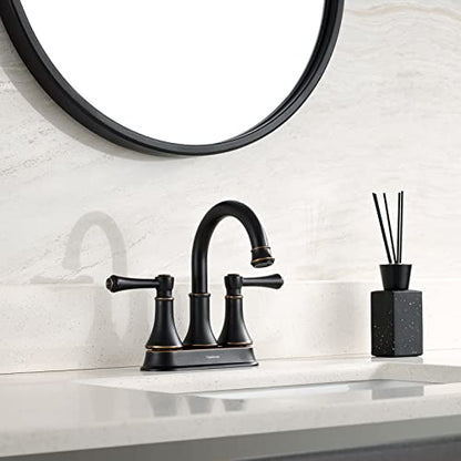 Oil Rubbed Bronze 2 Handle Centerset Bathroom Sink Faucet with Pop up Drain | TimeArrow Modern 4 Inch Bathroom Faucet, Vanity Lavatory Faucet 3 Holes with 360° Swivel Stainless Steel Spout, TAF067Y-ORB - color: Oil Rubbed Bronze-067Y