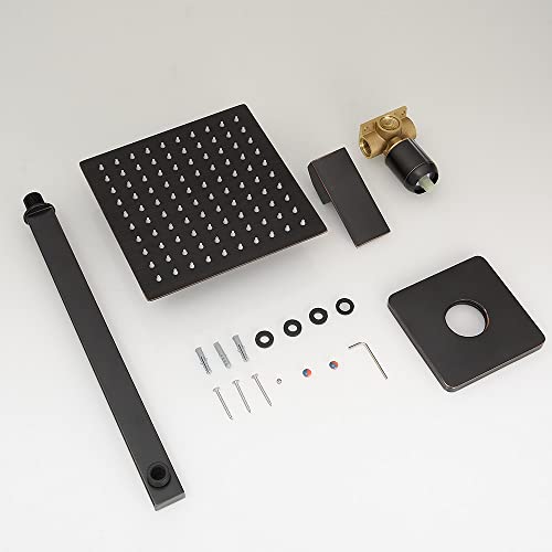 Oil Rubbed Bronze Shower Faucet Set, Single Function Shower Trim Kit with Rough-in Valve, Square Rain Shower Head System Included Extra Long Shower Arm for Bathroom - color: Oil Rubbed Bronze, style: Shower Faucet