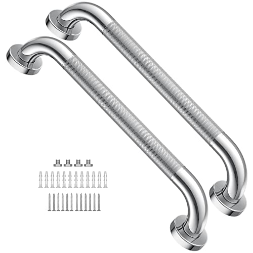 Shower Grab Bars for Bathtubs 16 Inch,Chrome Stainless Steel Bath Grab Bar, Knurled Bathroom Safety Rail, Shower Handrail Support, Handicap Elderly Senior Balance Assist Handles - size: 16inch-2 Pack