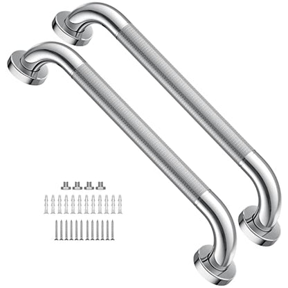 Shower Grab Bars for Bathtubs 16 Inch,Chrome Stainless Steel Bath Grab Bar, Knurled Bathroom Safety Rail, Shower Handrail Support, Handicap Elderly Senior Balance Assist Handles - size: 16inch-2 Pack