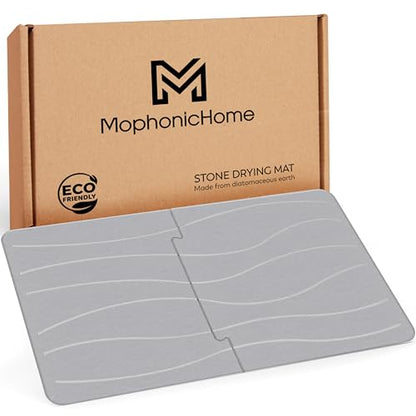 Extra Large Stone Bath Mat 32 x 20 in, Non Slip Quick Dry Diatomite, Gray | Super absorbent surface, easy-care finish, includes non-slip pad, bathroom and dish-drying use - color: Extra Large Gray