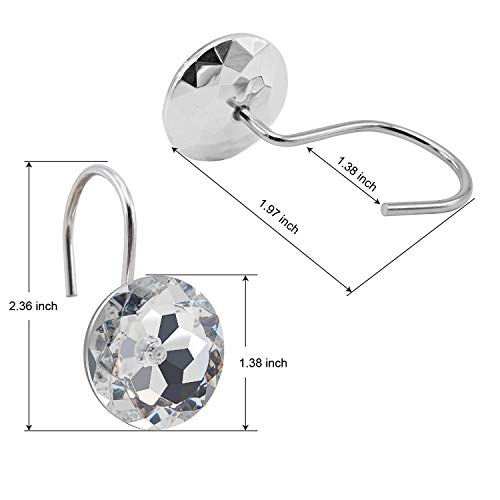 BEAVO Acrylic Fashion Decorative Home Rolling Transparent Shower Curtain Hooks Rhinestones Bathroom Bath Baby Room Bedroom Living Room Decor Set of 12 Rings (Transparent) | Diamond Crystal Decorative Shower Curtain Ring, Stainless Steel Rustproof Shower H