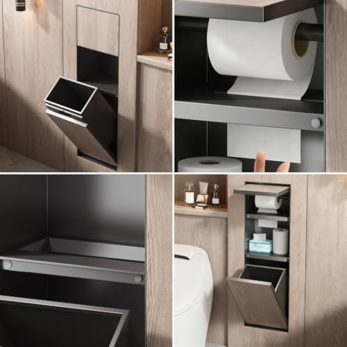 304 Stainless Steel Concealed Bathroom Storage Cabinet Recessed Toilet Paper Holder＆Hidden Garbage Bin Waterproof Metal Niche Tile-Ready for Toilet Bathroom Kitchen Hotel,A - color: A