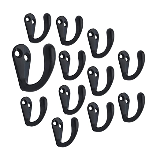 QCAA Premium Quality Single Prong Robe Hook Hanger, Zinc Die Cast, Matte Black, 12 Pack - color: Matte Black, size: 12 Pack