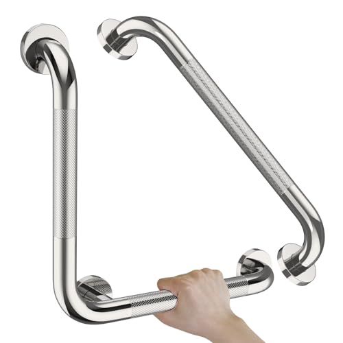 16x16 Inch Angled Bathroom Grab Bar, Munzong Brushed Nickel Toilet Rail | Toilet Handicap Grab Rail for Showers Anti Slip Stainless Steel Knurled Safety Handle Support Elderly Injury Senior - color: Chrome